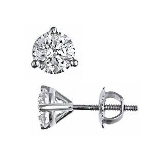 0.3 Carat G Color VS Clarity Solitaire Natural Round Brilliant Cut Diamond Stud Earrings 3 Prong Martini Mounting Screw Back 14k White Gold Jewelry