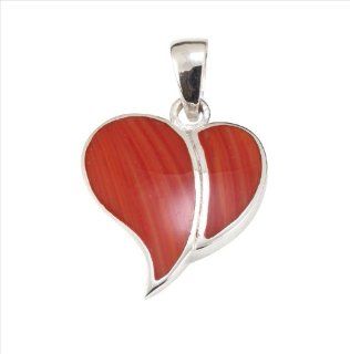 Red Coral & 925 Sterling Silver Heart Pendant Jewelry