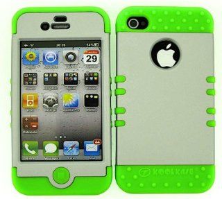 Cell Phone Skin Case Cover For Apple Iphone 4 4s Non Slip Silver    Lime Green Rubber Skin + Hard Case Cell Phones & Accessories