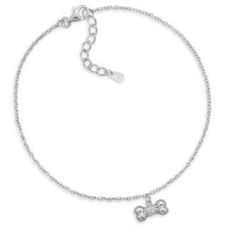 9"+1"Extension Rhodium Plated Anklet with CZ Bone Jewelry