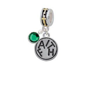 Faith in Circle European Gold Cross Charm Dangle Bead with Crystal Drop Crystal Emerald Delight Jewelry Jewelry