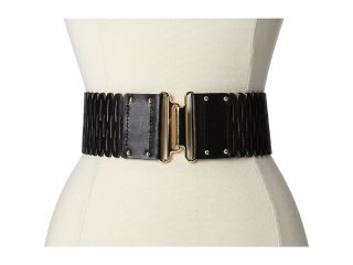 Vince Camuto 63mm Perforated Stretch Panel w/ Gold Interlock Womens Belts (Black)