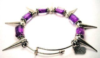 Spikes With Purple Glass Beaded Adjustable Bangle Bracelet ChubbyChicoCharms Charm Bracelets Jewelry