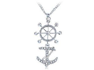 Clear Crystal Rhinestone Wheel Anchor Sailor Navy Symbol Custom Pendant Necklace Jewelry