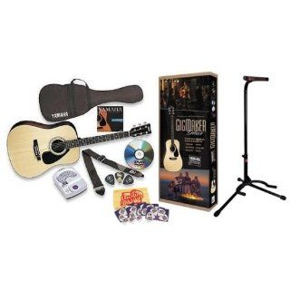 Yamaha GigMaker Deluxe Acoustic Guitar Package with Stagg SG A100 Guitar Stand, Pick Card, and Polishing Cloth Musical Instruments