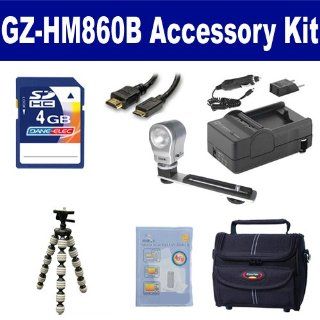 JVC GZ HM860B Camcorder Accessory Kit includes ST80 Case, HDMI6FM AV & HDMI Cable, ZELCKSG Care & Cleaning, ZE VLK18 On Camera Lighting, GP 22 Tripod, SDM 1550 Charger, KSD4GB Memory Card  Digital Camera Accessory Kits  Camera & Photo