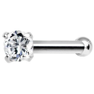 Solid 14KT White Gold 2mm Cubic Zirconia SOLITAIRE Nose Stud Ring Jewelry