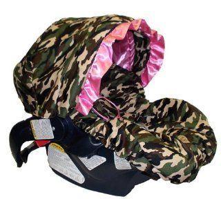 Infant Car Seat Cover Fabric Daddy Camo with Pink Ruffle Canopy  Baby