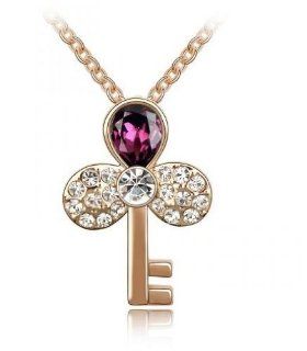 Charm Jewelry Swarovski Element Crystal 18k Rose Gold Plated Amethyst Purple Clover Key Exquisite Fashion Necklace Z#2805 Zg4e1686 Jewelry