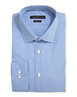 Long Sleeve Check Poplin Shirt, Blue Stone
