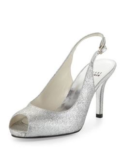 Womens Litely Glitter Slingback Sandal, Silver   Stuart Weitzman