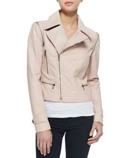 Womens Asymmetric Zip Sleeve Convertible Moto Jacket/Vest, Pale Pink   Cusp by