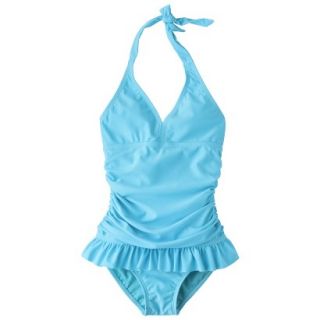 Girls 1 Piece Skirted Swimsuit   Turquoise M