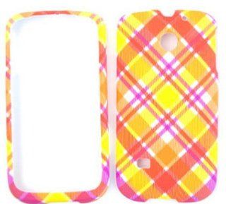 Huawei Ascend 2 M865 Pink and Yellow Plaid Hard Case/Cover/Faceplate/Snap On/Housing/Protector Cell Phones & Accessories
