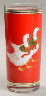 Culver Cuv17 Highball Glass   Red Panels,Christmas Geese,Gold Accent