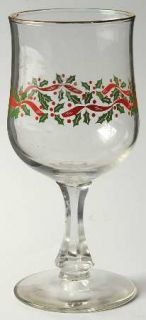 Libbey   Rock Sharpe Lrs3 Water Goblet   Green & Red Holly, Red Ribbon,Gold Trim