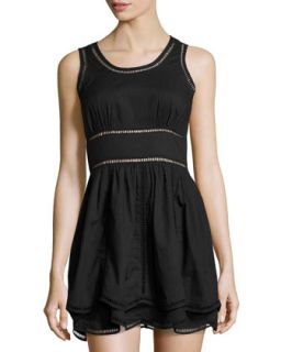 Sleeveless Fit And Flare Eyelet Voile Dress, Black
