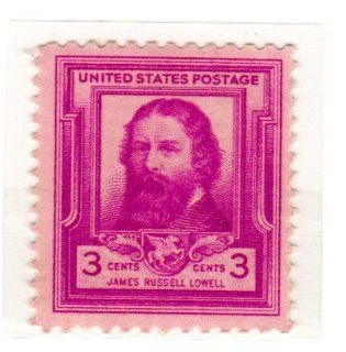 Postage Stamps United States. One Single 3 Cents Bright Red Violet, Famous Americans Issue, Poets, James Russell Lowell, Stamp Dated 1940, Scott #866. 