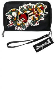 Black with a Snake Wrapped Around a Dagger Going Through a Heart Clutch Wallet from Sourpuss Clothing Clothing