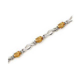 10K White Gold Oval Citrine and Diamond Bracelet by Jewelry Mountain Jewelry