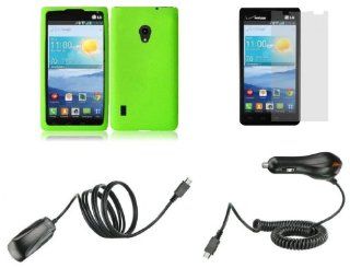LG Lucid 2 VS870 (Verizon) Accessory Pack   Neon Green Silicone Gel Cover + Atom LED Keychain Light + Screen Protector + Wall Charger + Car Charger Cell Phones & Accessories