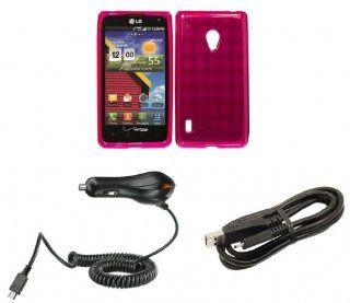 LG Lucid 2 VS870 (Verizon) Accessory Combo Kit   Pink Argyle Flexible TPU Case + ATOM LED Keychain Light + Micro USB Cable + Car Charger Cell Phones & Accessories
