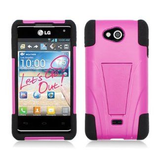 Aimo LGMS870PCMSK021S Durable Rugged Hybrid Case for LG Spirit MS870   1 Pack   Retail Packaging   Black/Hot Pink Cell Phones & Accessories