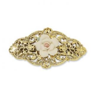 Gold Tone Porcelain Rose Barrette 1928 Jewelry Clothing
