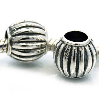 Pro Jewelry .925 Sterling Silver "Set of 2   Barrel Design Spacers" Charm Bead for Snake Chain Charm Bracelet Jewelry