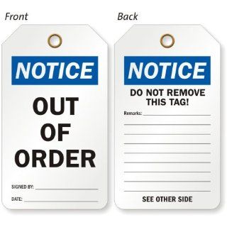 Out Of Order (Signed By/Date), Sealed 30 mil Plastic, Grommet, 10 Tags / Pack, 5.875" x 3.375"  Safety And Security Signs 