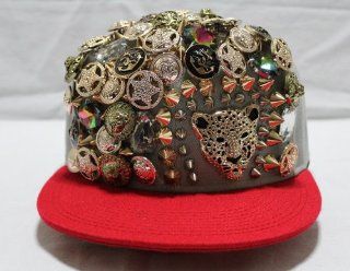 New Spike Studded Embellished Adjustable Cap Bright Brim with Jewelry (Red and White)  Sports Fan Novelty Headwear  Sports & Outdoors