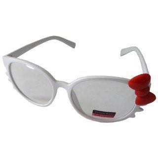 Sanrio Hello Kitty Nerd Style Retro Wayfarer Clear Lens Glasses with Bow   White with Red Bow Sports & Outdoors