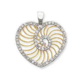 Sterling Silver CZ Heart Gold Plated Lines Pendant Jewelry