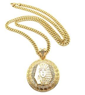 New Iced Out PHARAOH KING TUT Pendant 6mm&36" Link Chain Hip Hop Necklace XP899CG Jewelry