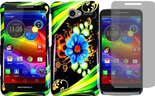 For Motorola Electrify M XT901 Hard Design Cover Case Aqua Flower+LCD Screen Protector Cell Phones & Accessories