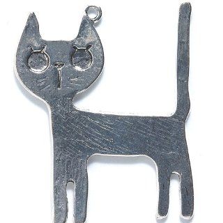 Shipwreck Beads Zinc Alloy Cat Charm, 35 by 44mm, Silver, 10 Pack