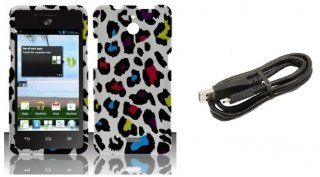 Huawei Ascend Plus H881C (Straight Talk, Net 10, Tracfone)   Accessory Combo Kit   Rainbow Leopard on Silver Design Shield Case + Atom LED Keychain Light + Micro USB Cable Cell Phones & Accessories