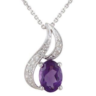 14K White Gold 0.85ct Signifying Contentment Diamond & Oval Amethyst Necklace Jewelry