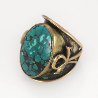 902 Egyptian Bronze Ring w/ Turquoise stone / Organic / Silver Jewelry of Bali Jewelry