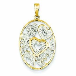 14K Gold Diamond Hearts in Oval Pendant Jewelry