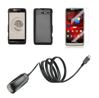 Motorola Droid Razr M XT907 (Verizon) Accessory Kit   Black Hybrid TPU Cover Case + Atom LED Keychain Light + Screen Protector + Micro USB Wall Charger Cell Phones & Accessories