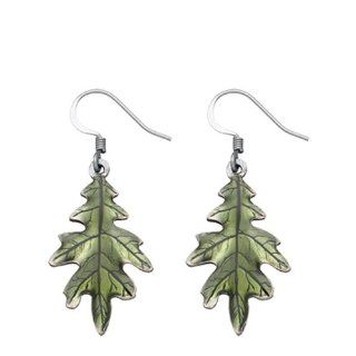 Oak Leaf / green Pewter Wire Earrings Dangle Earrings Jewelry