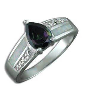 .925 Sterling Silver Pear Mystic Fire Topaz Opal Ring Jewelry
