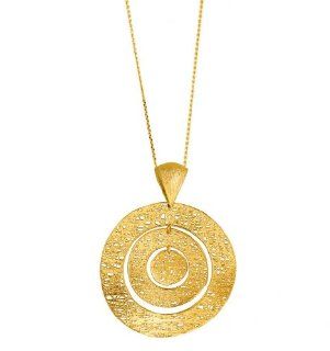 14K Yellow Gold 18" Cable Chain Link With Unwinding Flat Sanded Circle Pendant Pendant Necklaces Jewelry