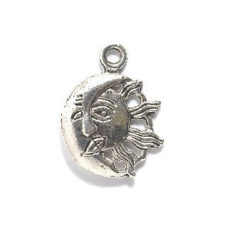 Shipwreck Beads Zinc Alloy Sun Moon Face Pendant, 20 by 27mm, Silver, 15 Pack