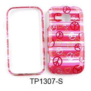 Samsung Galaxy Indulge R910 Transparent Design, Peace Signs and Hearts on Pink Hard Case/Cover/Faceplate/Snap On/Housing/Protector Cell Phones & Accessories