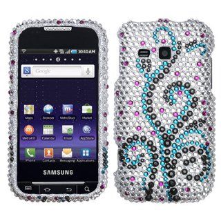 Silver Blue Black Frosty Full Diamond Bling Snap on Design Hard Case Faceplate for Metropcs Samsung Galaxy Indulge R910 Cell Phones & Accessories