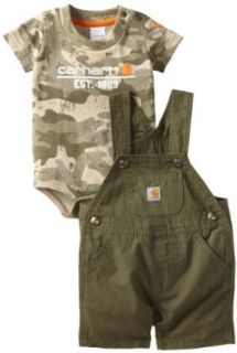Carhartt Baby Boys Infant Washed Bib Shortall Set, Ivy Green, 12 Months Infant And Toddler Overalls Clothing