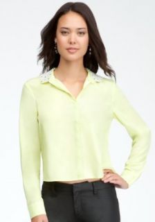 bebe Pearl Collar Button Up Blouse Woven Tops Sunny Lime s