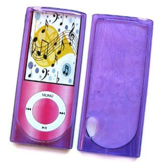 Apple iPod Nano 5th Generation Crystal Silicone Skin Case Transparent Purple Butterfly Garden Pattern Design  Electronics   Players & Accessories